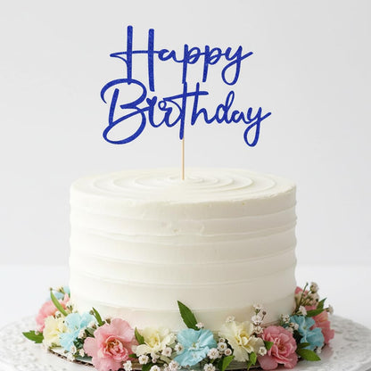 Sleyberoy Glitter Happy Birthday Cake Topper-Handmade Happy Birthday Cake Decor?Anniversary/Birthday Party?Photo Booth Props Decoratio (dark blue-1)