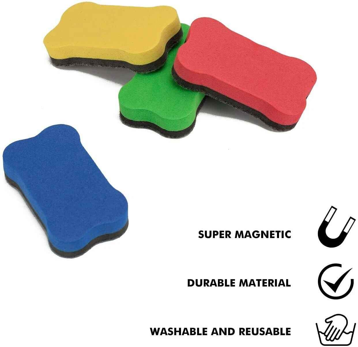 4PCS Dry Eraser Whiteboard Magnetic Erasers Mini Dry Board Erase for Teacher Home Kids Student Classroom