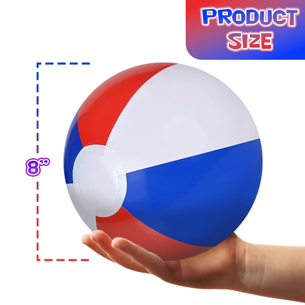 ArtCreativity 12 Pack 8" Patriotic Beach Balls for Kids, Inflatable Summer Toys for Boys and Girls, Red White and Blue Balls, July 4th Pool Party