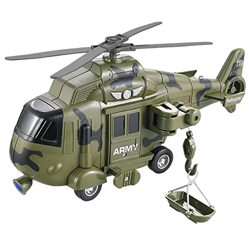 OCCAFY Military Helicopter Toy with Lights and Sound Sirens,Friction Powered Boys Army Toys,Rescue Vehicles Toys for Kids Aged 3 and Up,Best Toddler