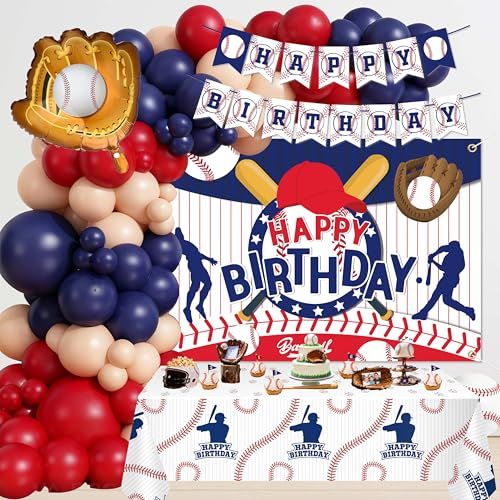 Baseball Party Decorations, Include Sport Themed Birthday Backdrop, Happy Birthday Banners, Baseball Balloons, Honeycomb Centerpiece