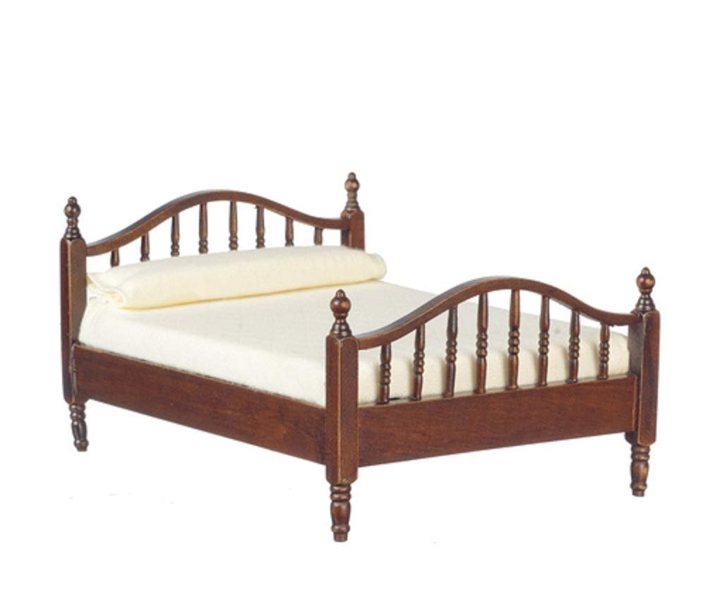 Melody Jane Dollhouse Dark Oak Wood Framed Double Bed Miniature 1:12 Bedroom Furniture
