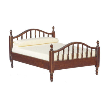 Melody Jane Dollhouse Dark Oak Wood Framed Double Bed Miniature 1:12 Bedroom Furniture