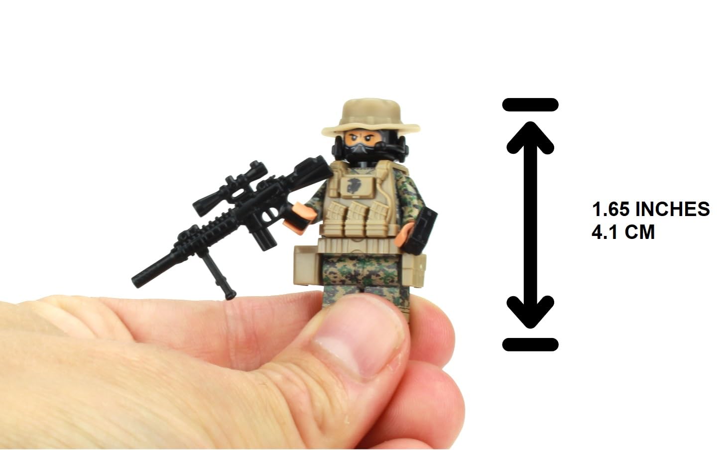 Battle Brick 1.6 Inches Tall Marine Force Recon Sniper Custom Minifigure | Collectible Genuine Military Minifig | Printed Camo | Gear Made in the USA