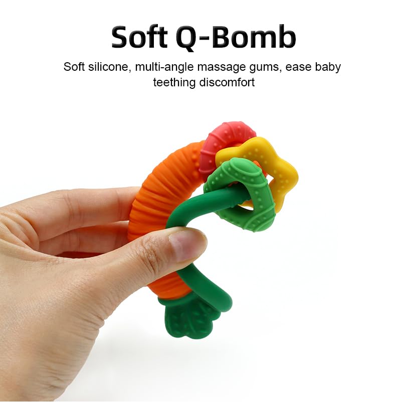 Neoberry Baby Teether with Easy-Hold Handle, Silicone, BPA-Free, Soothe Sore Gums, Textured for Sensory Development, Teethable Surfaces - Baby