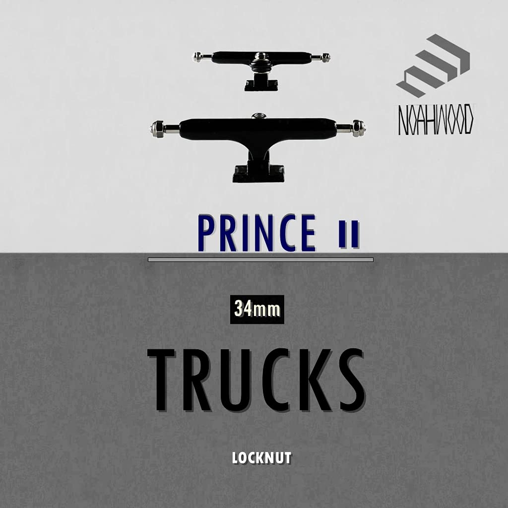 NOAHWOOD Fingerboards Parts Professional Prince II Trucks (34mm) + Update Self-Locking Nuts (Black)