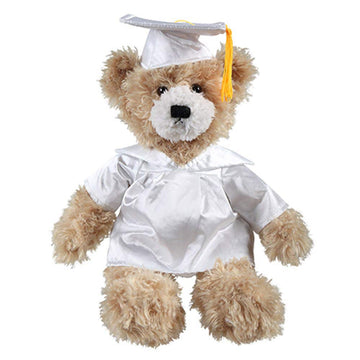 Plushland Beige Brandon Custom Plush Stuffed Animal Teddy Bear Toys for Graduation Day, Personalized Text, Name or School Logo on Gown, Best for Any
