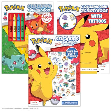 Pokémon Coloring Book Bundle for Kids - 3-Pack Activity Set with Coloring Books, Tattoos, Crayons, and Puffy Stickers, Ages 3+