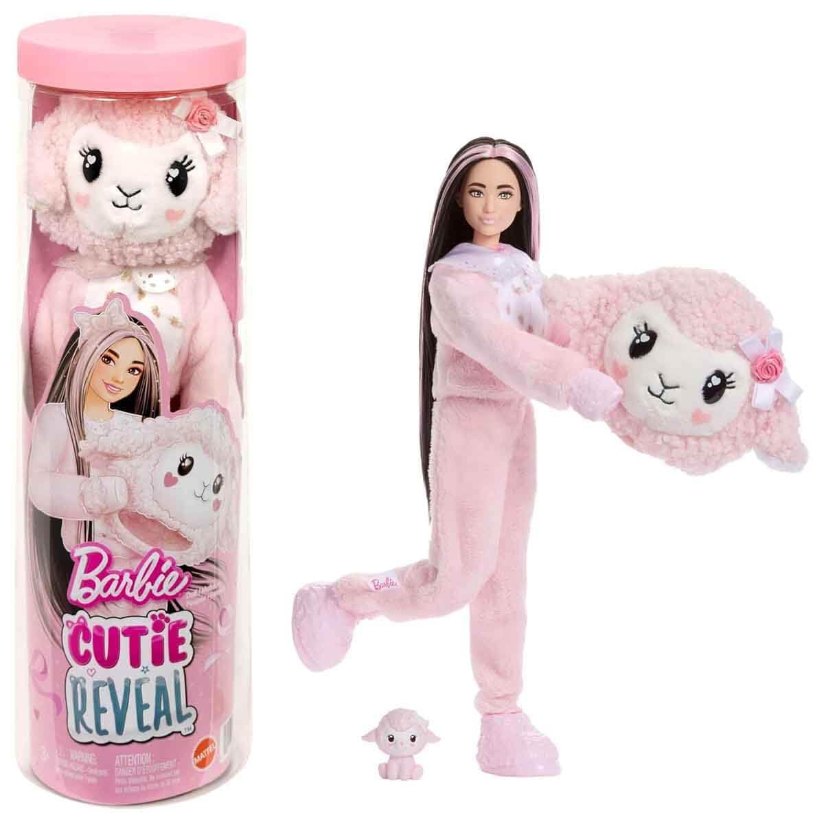Barbie Cutie Reveal Doll & Accessories, Cuddly Series Lamb with 10 Surprises Including Color Change & Mini Pet