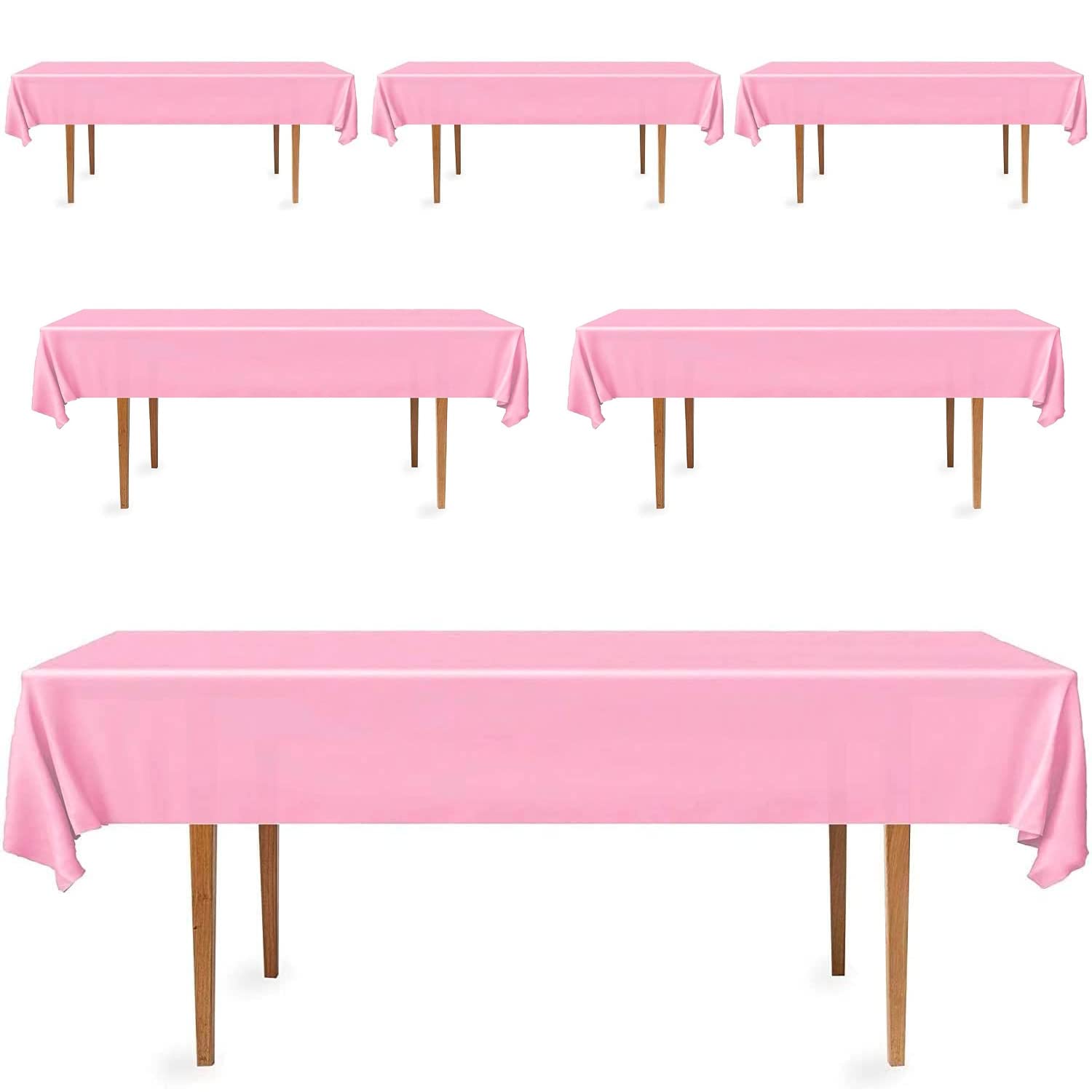 DecorRack 6 Pack Light Pink Plastic Tablecloths (Rectangular 54x108 in)