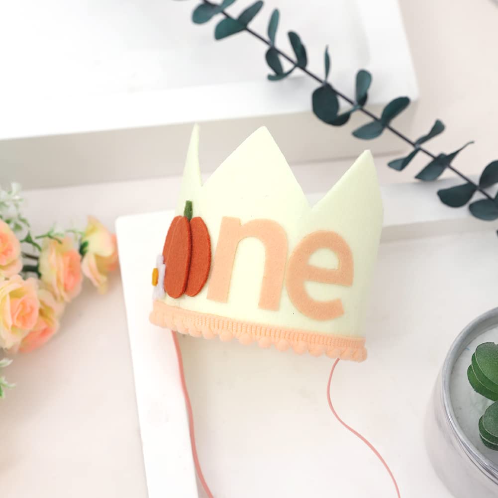Agkvw Little Pumpkin 1st Birthday Crown - Floral Pumpkin Birthday Crown, Autumn Birthday Decorations, Cake Smash Photo Props