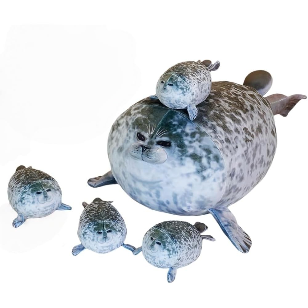 TONGMAN 19.6Inch - Chubby Blob Seal Pillow Cute Seal Plush with 4 Baby Plushies in Her Tummy, Soft Cotton Stuffed Animals Toy - Kids Gifts