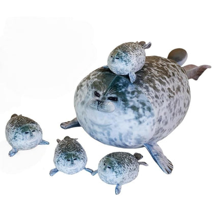 TONGMAN 19.6Inch - Chubby Blob Seal Pillow Cute Seal Plush with 4 Baby Plushies in Her Tummy, Soft Cotton Stuffed Animals Toy - Kids Gifts