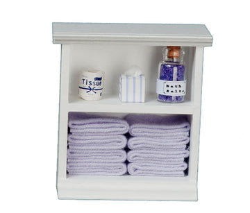 Town Square Miniatures Dolls House Miniature Furniture Small Shelf Unit & Lilac Bathroom Accessories