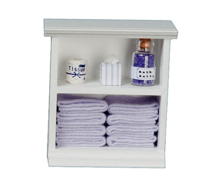 Town Square Miniatures Dolls House Miniature Furniture Small Shelf Unit & Lilac Bathroom Accessories