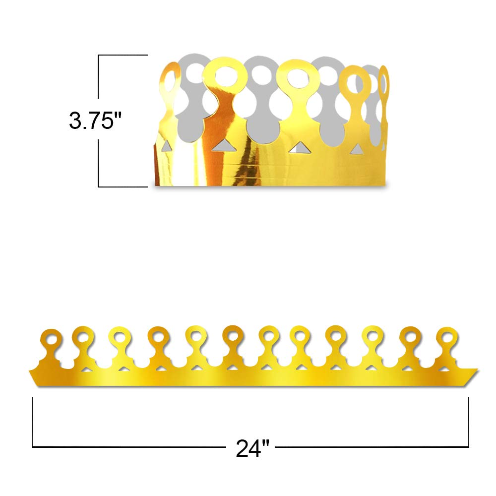 ArtCreativity Pack of 24 Gold Crown - Foil Birthday Party Paper Crowns for Kids - Golden Birthday Hats in 2 Fun Designs Adjustable and Reusable