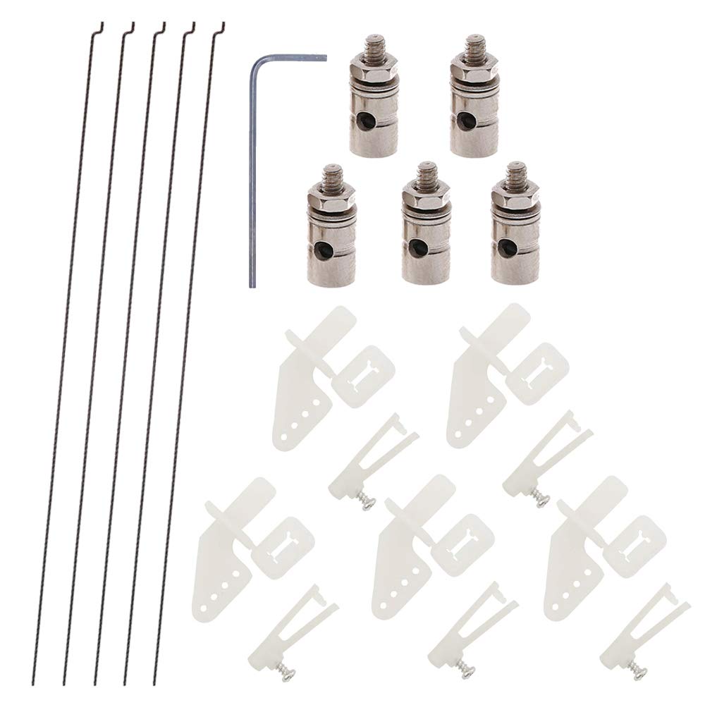 5 Sets Nylon Control Horns + Steel PushRods 1.2 x 180mm+ Pushrod Connector Linkage Stopper 1.8mm Parts for RC Airplane Model Aircraft