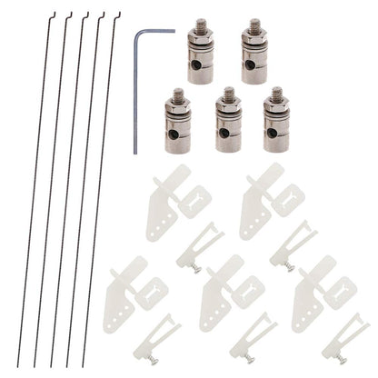 5 Sets Nylon Control Horns + Steel PushRods 1.2 x 180mm+ Pushrod Connector Linkage Stopper 1.8mm Parts for RC Airplane Model Aircraft