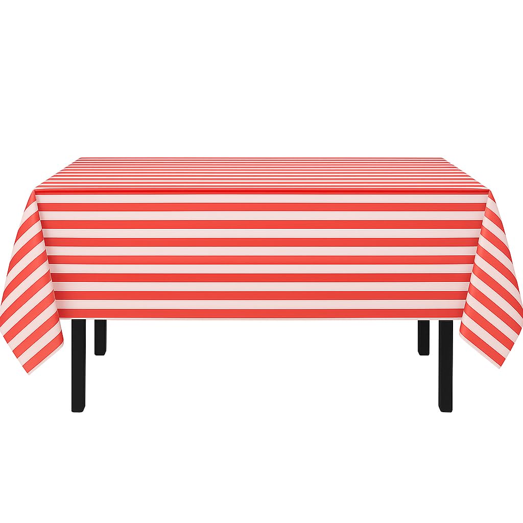 Oojami Pack of 4 Red & White Striped Tablecloths - 54" x 108" - Premium, Reusable, Waterproof Plastic for Parties, Picnics & Events