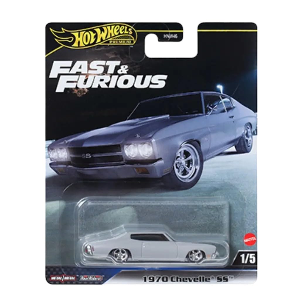 Hot Wheels Fast & Furious Premium Die-Cast Cars Bundle, 5-Pack Set, 1970 Chevelle SS, Dodge Viper, Nissan 370Z, Land Rover Defender, McLaren Senna