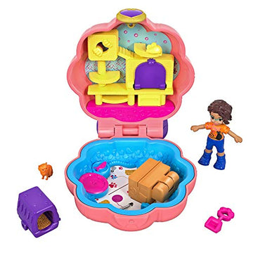 Polly Pocket Tiny Pocket Places Purrfect Playhouse Compact with 2 Reveals, Accessories, Micro Shani Doll, Captain Cobblywobbles Pet & Sticker Sheet