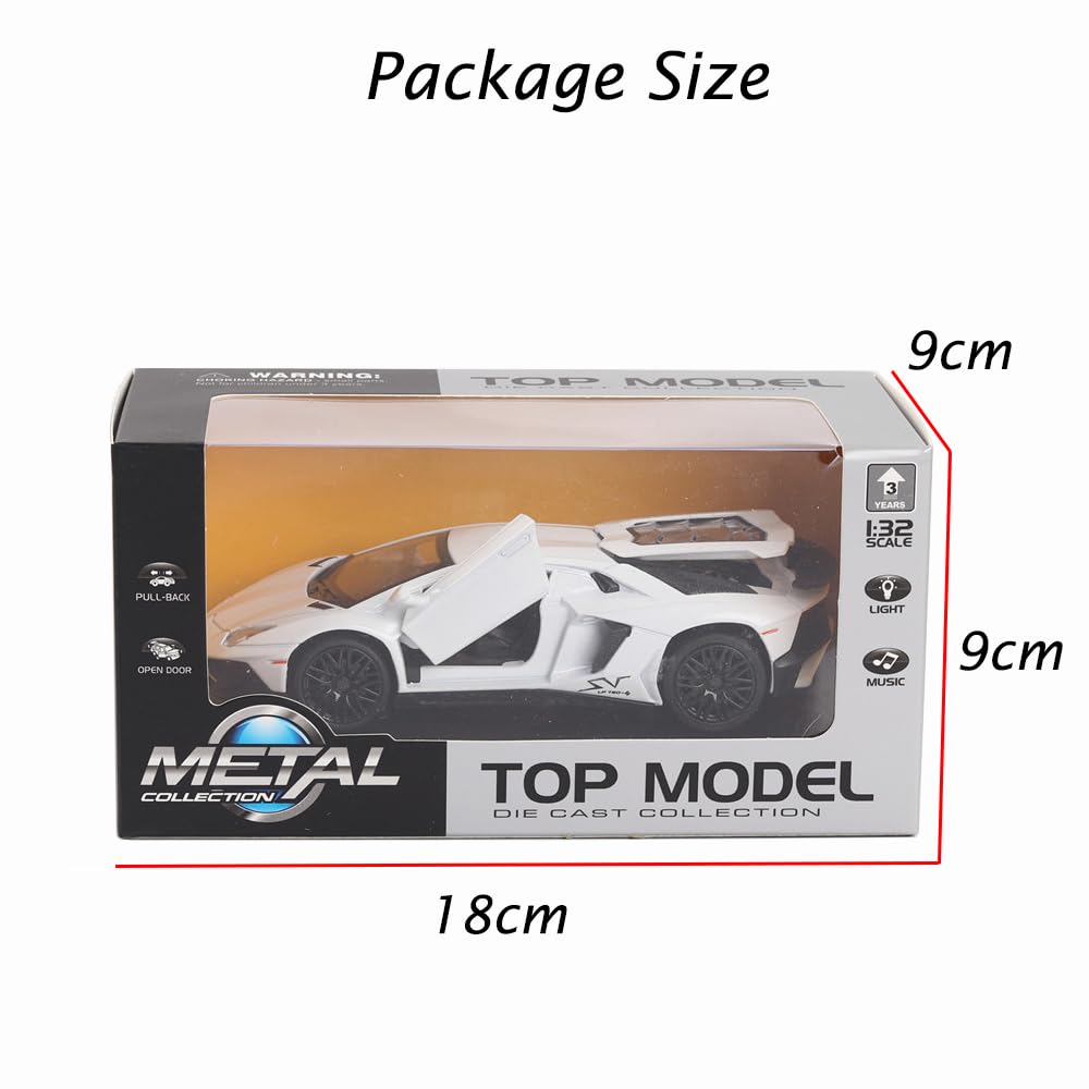 White Lambo Aventador Toy Car Model Pull Back Vehicles Diecast with Light & Sound