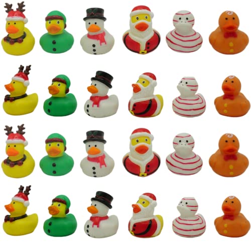 Christmas Rubber Ducks Bulk (24 Pack) Holiday Themed Rubber Duckies 2.5" - for Kids Party Favors, Bath Toys, Jeep Ducking, Bulk Gifts for Classroom by