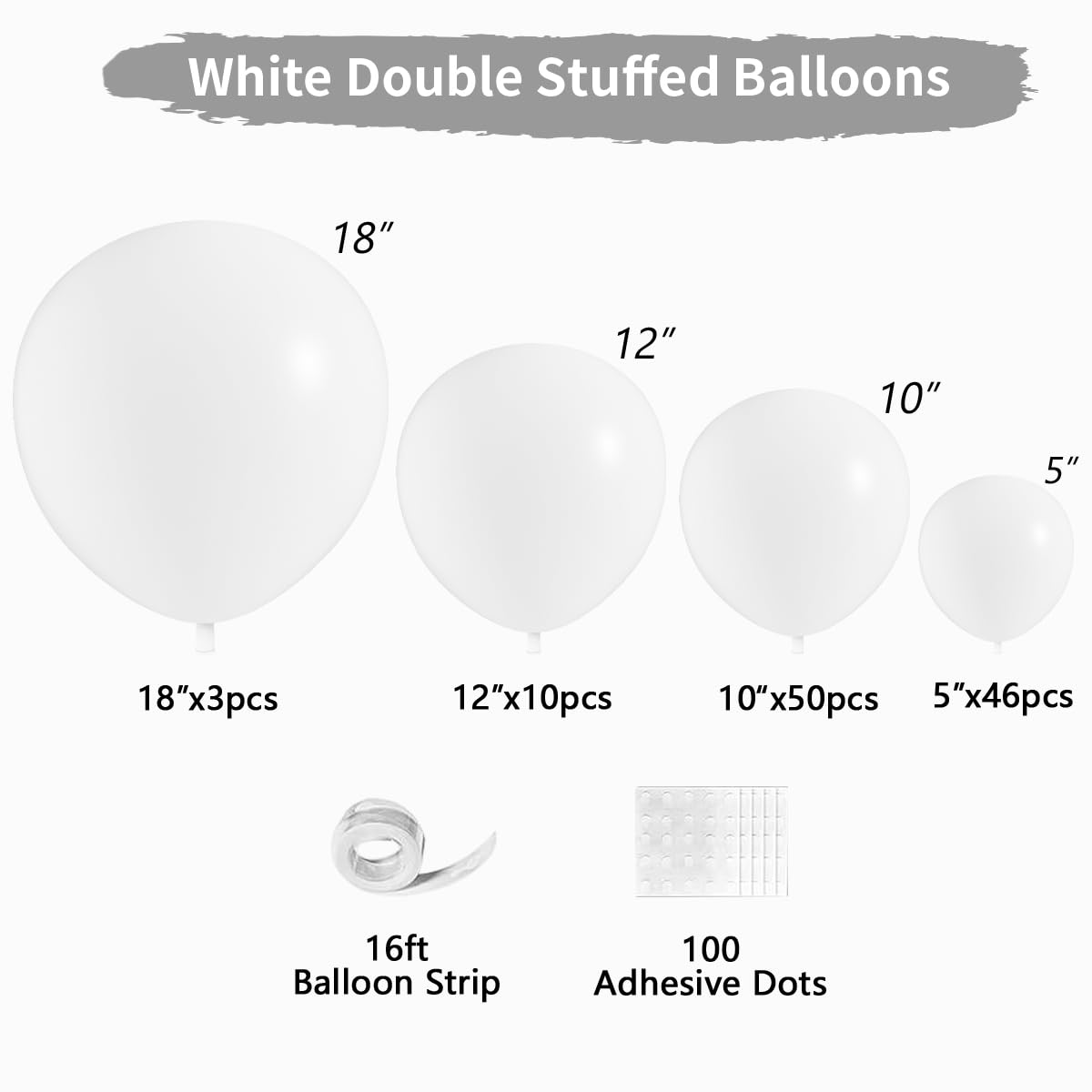 JZCZOEB White Double Stuffed Balloons Different Size 115Pcs 5/10/12/18" White Balloon Arch Garland kit for Birthday Baby Shower Bridal Shower Gender