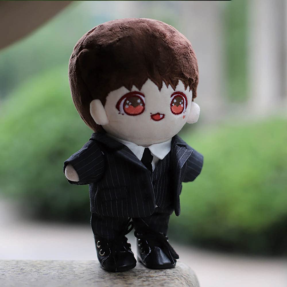 niannyyhouse 7.8in/20cm Plush Doll's Clothes Suit Coat + Shirt + Vest + Tie + Pants 5-Piece Set Striped Suits (Black, 20cm)