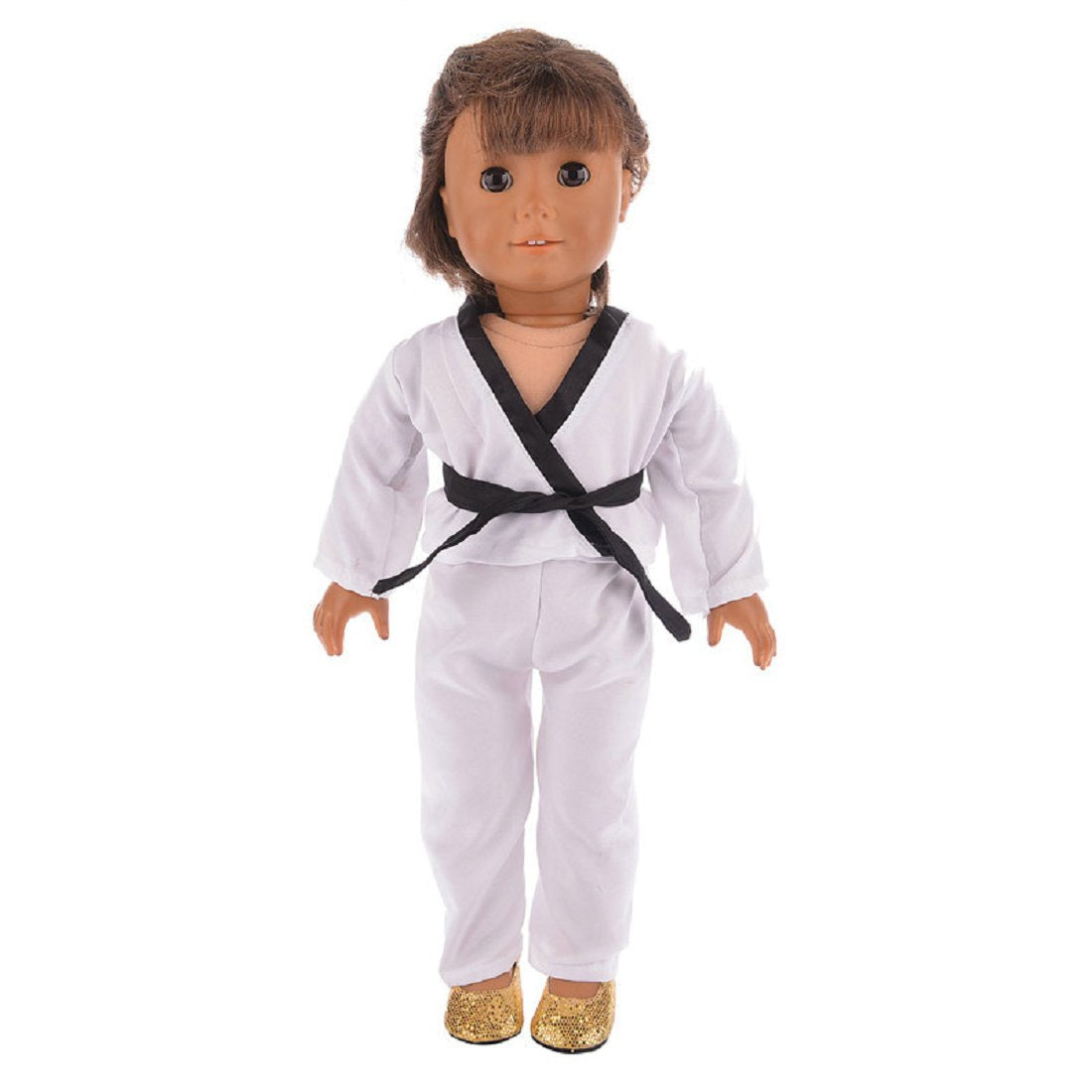 18 Inch Girl Doll Clothes White Karate / Tae Kwon Do Outfit Includes Blouse, Pants and 5 Belts - Yellow, Green, red, Blue and Black - for 18inch Girl