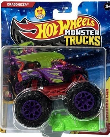 Hot Wheels Monster Trucks Dragonizer [Purple & Green] W/Crushed Car, Freestyle Wreckers 8/12, Diecast Vehicle