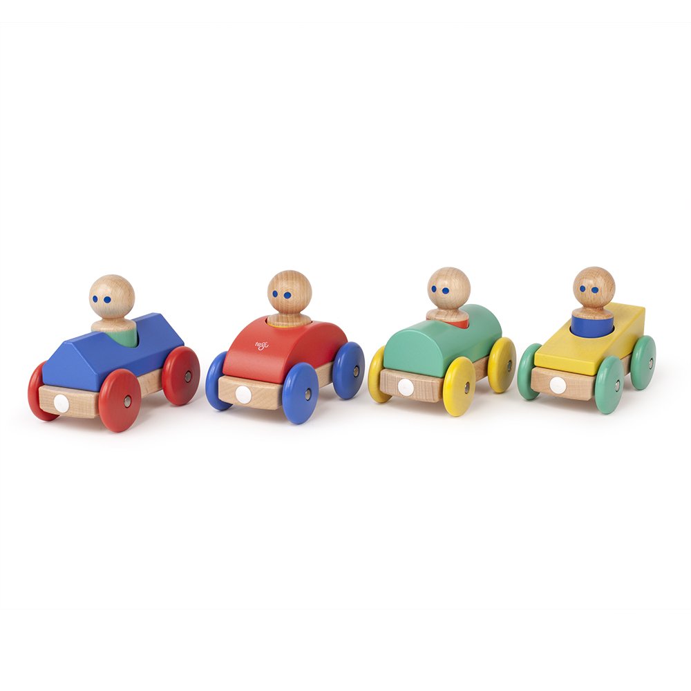 3 Piece Tegu Magnetic Racer Building Block Set, Yellow Big Top