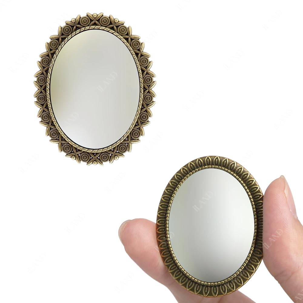 iLAND Dollhouse Mirrors, Miniatures Dollhouse Accessories on 1:12 Scale, Metal Framed Glass Mini Mirror w/Rose & Sunflower Patterns 2pcs