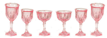 Dollhouse Miniature 1:12 Scale 6 Pc Pink CUT Stemware SET Cb38p