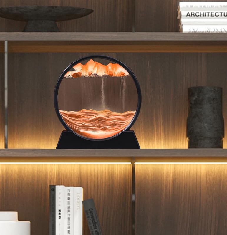 XIZHI 7" Moving Sand Art Picture Sand Art Liquid Motion Round Glass 3D Sand Art Relaxing Toy Desktop Art Bookshelves Home Office Decoration (Orange)
