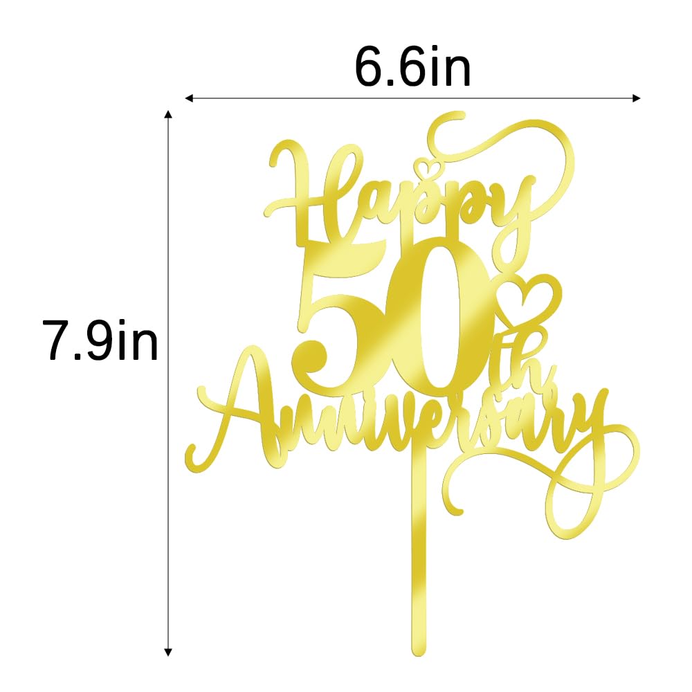 Sodasos Mirror acrylic Happy 50th Anniversary Cake Topper Wedding Happy Anniversary Cake Topper for Wedding Anniversary Party Cake Decorations Dessert