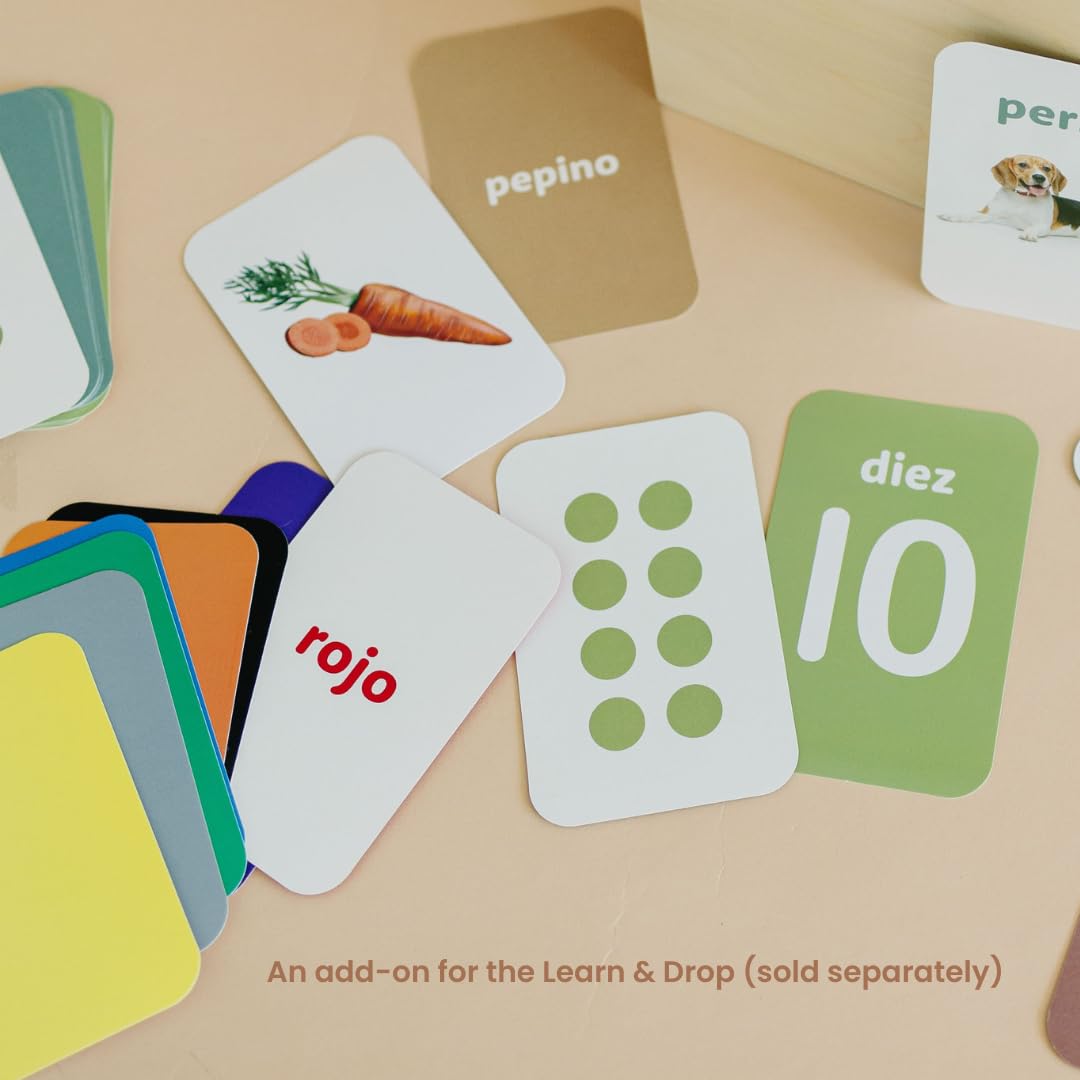 Learn & Drop Spanish Flashcards | Spanish Flash Cards for Kids and Toddlers | Learn Colors, Shapes, Numbers, Fruits and Veggies, and Animals