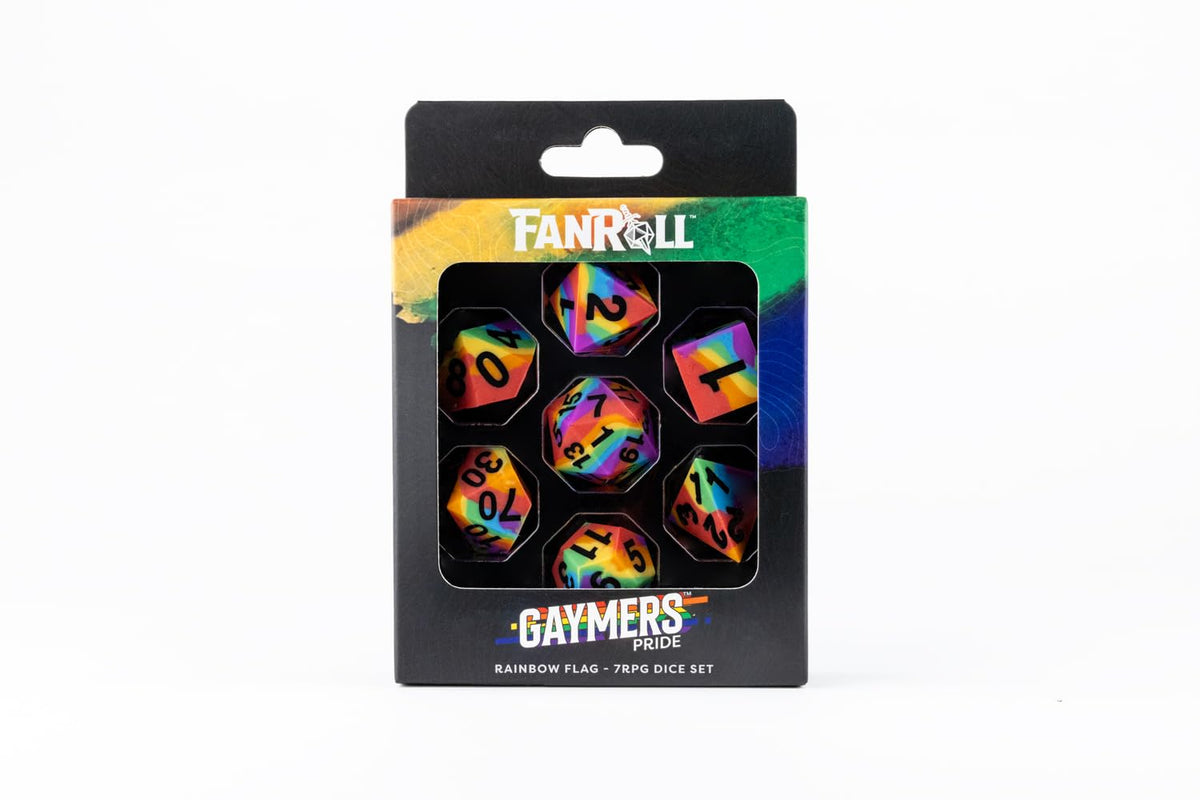 FanRoll 16mm Pride Sharp Edge Silicone Rubber Poly Dice Set: Rainbow Flag
