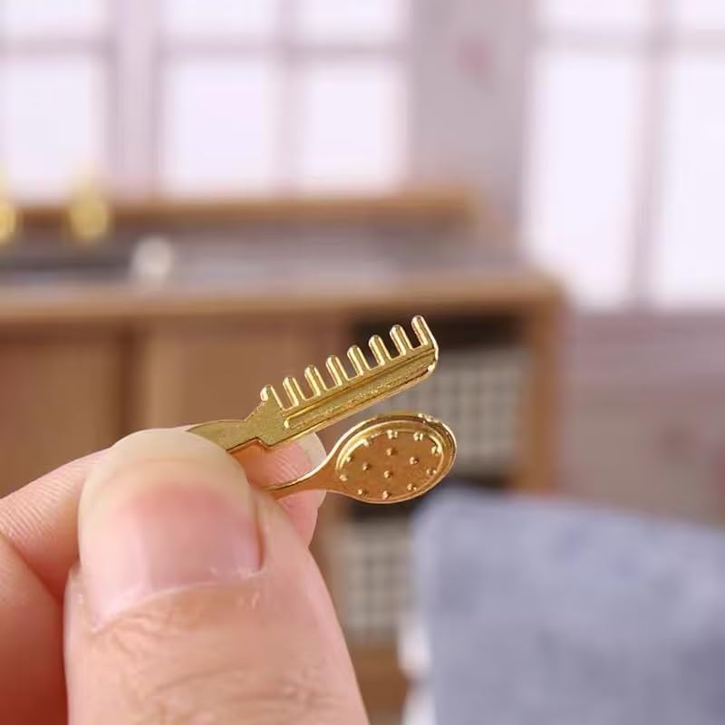 Miniature Comb and Hair Dryer Set for Dollhouses, 4Pcs Mini Bathroom Accessories, Mirror and Makeup Decor for Dollhouse Displays