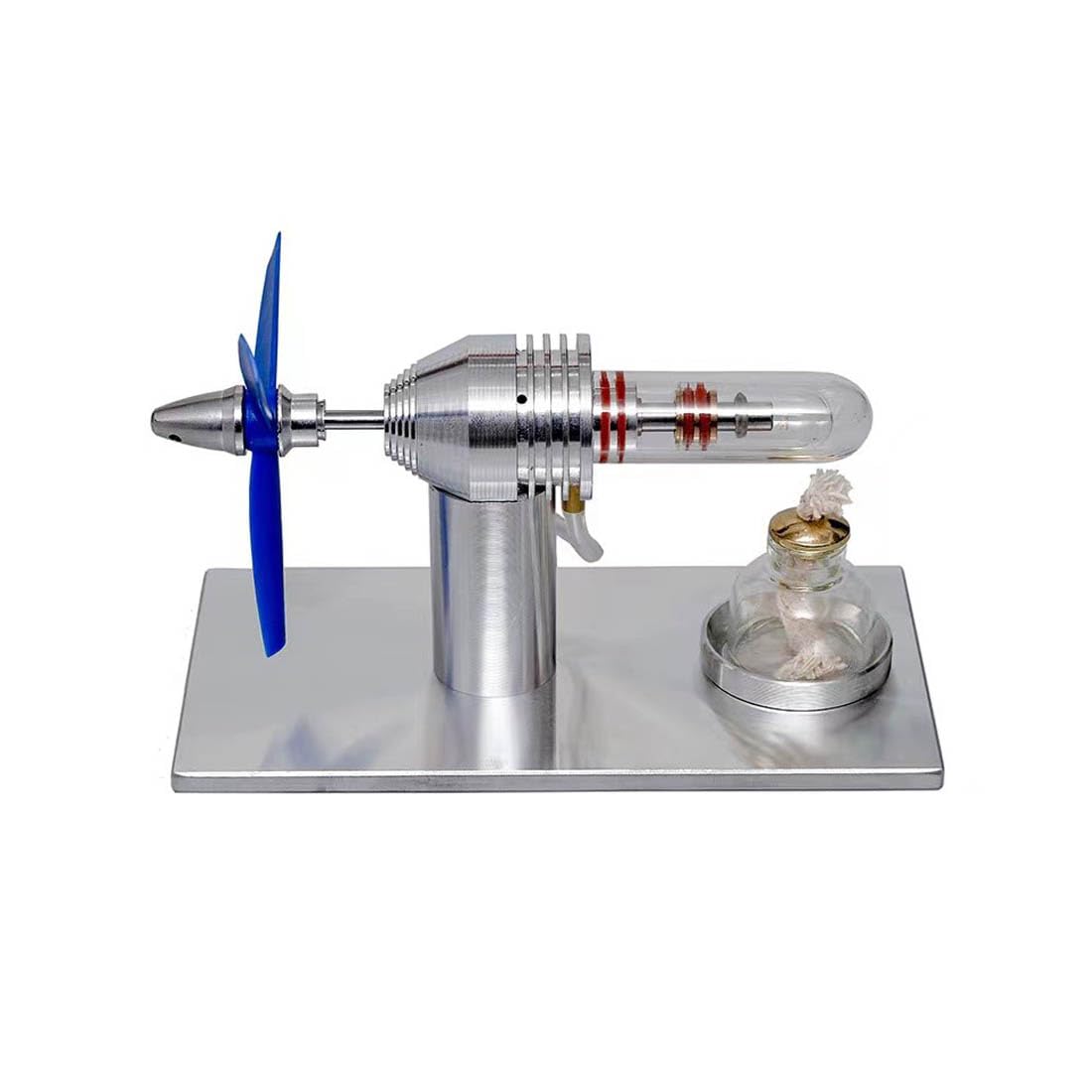 Keetopteep Hot Air Stirling Engine Motor Electricity Generator Kit, 3-Blade Fan Single Cylinder Stirling Engine, Class Teaching Scientific Experiment