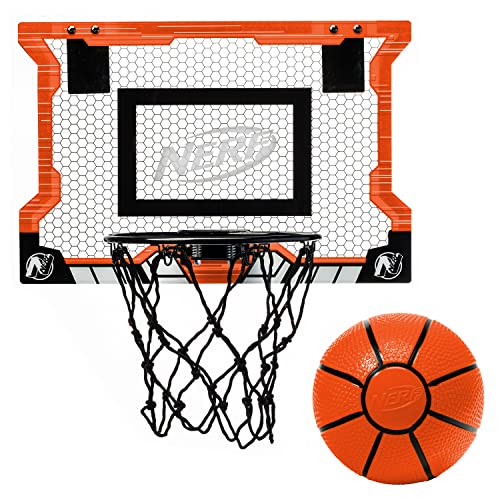 NERF Pro Hoop Kids Basketball Hoop Set - Mini Set with Mini NERF Basketball - Steel Rim Great for Dunking - Over The Door