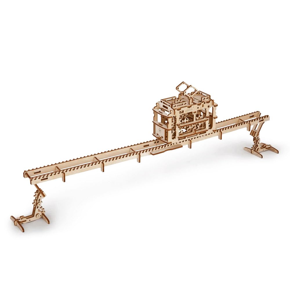 Ugears Tram with Rails - 3D Puzzle Self Propelled Mechanical Wooden Model