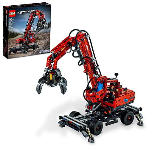 LEGO Technic Material Handler 42144, Mechanical Model Crane Toy, with Manual and Pneumatic Functions, Construction Truck Building Set, Educational