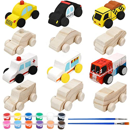 WANTKA 12 Pieces Unfinished Wooden Cars Wood DIY Car Toys Wood Crafts Painting Crafts Kit for Student Easy Woodworking Set Family Activities Arts