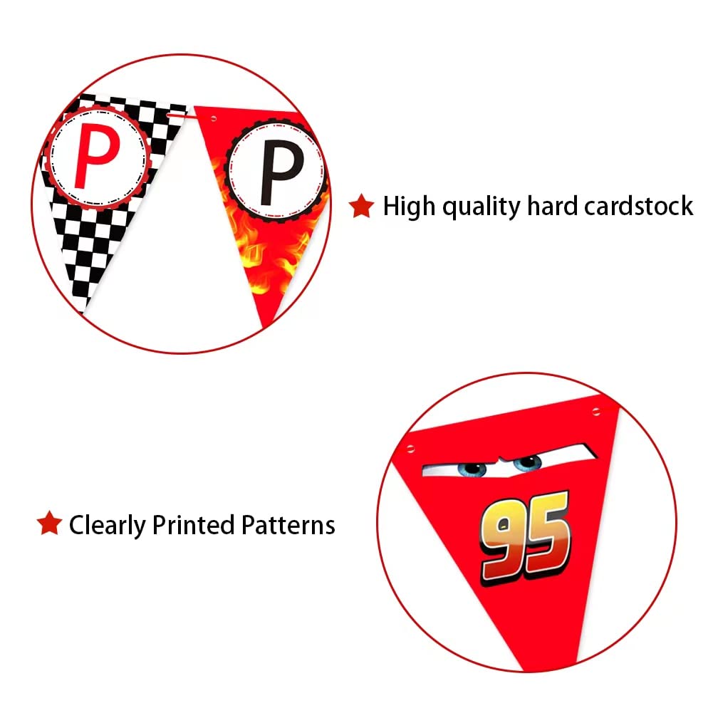 Race Car Happy Birthday Banner - Racing Themed Party Sign, Checkered Flag Decorations