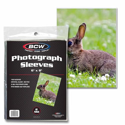BCW 6x8 Photo Sleeves - 100 Pack | Archival Photo Sleeves for Art, Postcards & Photos | Acid-Free, No PVC | Archival Quality for Storage & Display