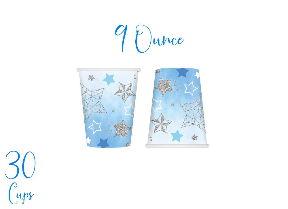 First Birthday Baby Boy Party pack for 30 Guesy Tableware Kit Plates Cups Napkins Table Cover Balloons Banner Ideal for 1st Birthday theme baby