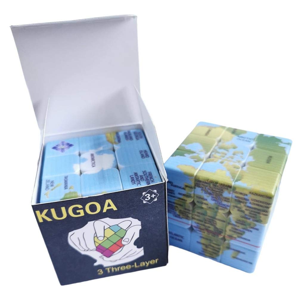 World Map Design 3X3X3 Speed Cube,Geography Learning Puzzle Toy