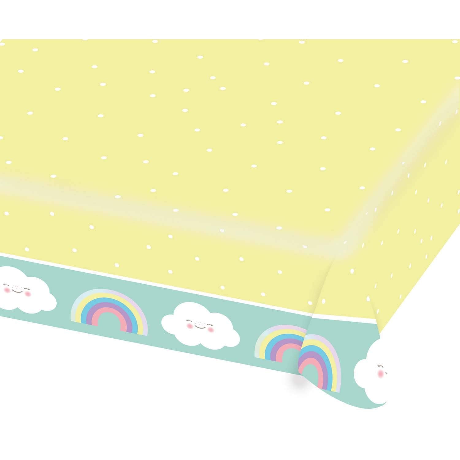 amscan 9904304 Rainbow Paper Tablecloth, Size 115 x 175 cm, Waterproof, 3 Layers, Clouds, Rainbow and Cloud, Birthday, Children's Party