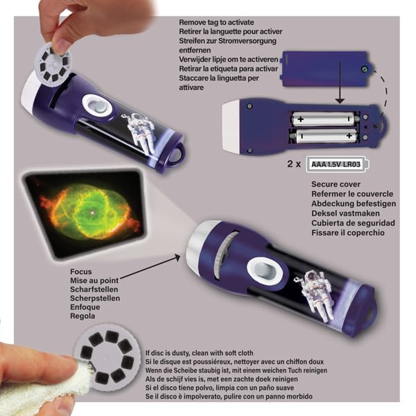 Brainstorm Toys: Space Torch and Projector, Creates Clear, Precise Images up to One Metre Wide, Fun Project Doubles as Handy Torch Flashlight, STEM